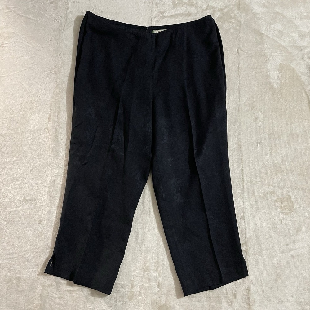 Tommy Bahama 100% Silk Jacquard Womens Pants Size 14 Black‎ Palm Print Resort